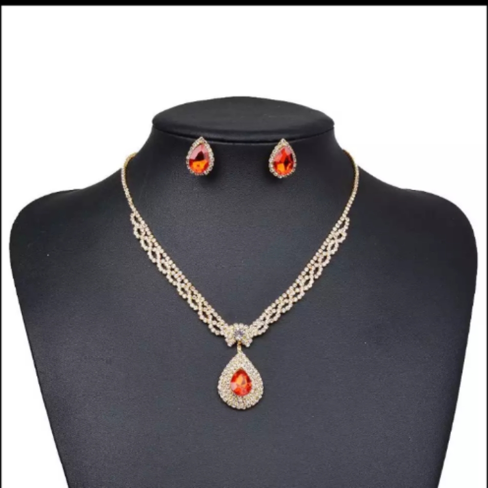 Ruby Red And Gold Necklace Set - image 1